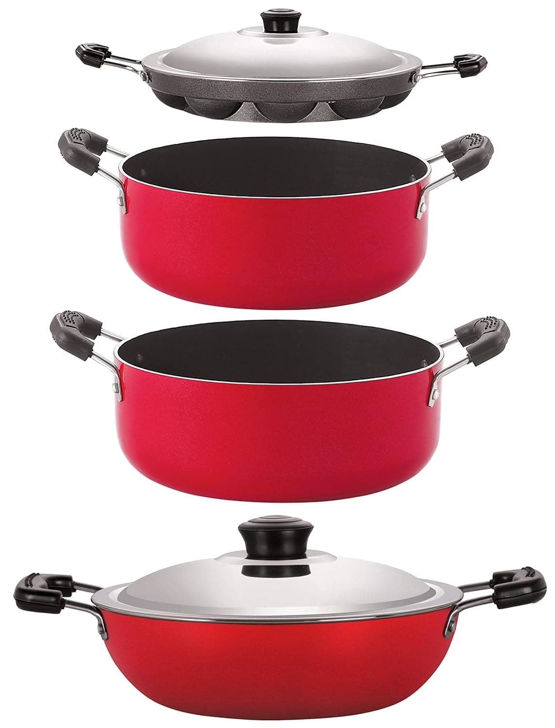 Nirlon Nonstick Aluminium Rust Free Non-Induction Cookware Essential Combo Set, 4 Pieces(DKD(B)_CS26_AP12_CS24)