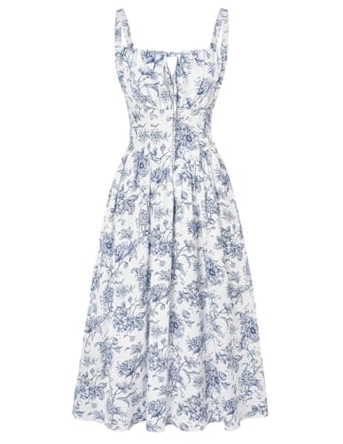 Scarlet Darkness Summer Corset Dress for Women Ruched Bust Floral Dresses Navy White Floral M