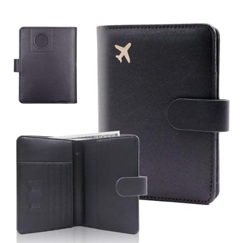 Melsbrinna Premium Leather Passport Holder Covers Case, Waterproof Rfid Blocking Travel Wallet Passport Holder with Pen Holder, Cute Passport Book for Women/Men (AIRTAG, AIR-BLACK)