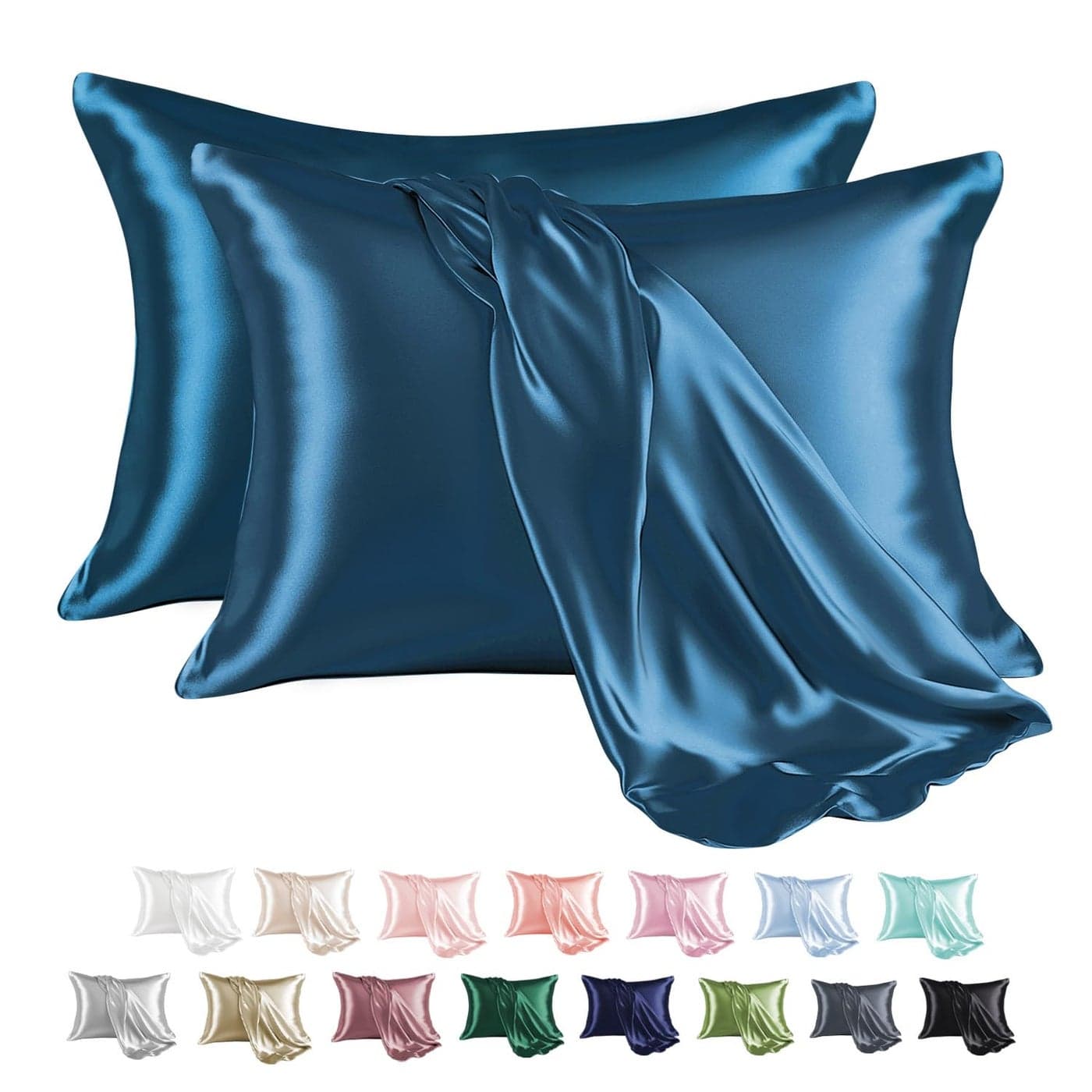 MRHM Satin Pillowcase for Hair and Skin Silk Satin Pillowcase 2 Pack Queen Size Pillow Cases Set of 2 Silky Pillow Cover with Envelope Closure 20x30 Teal
