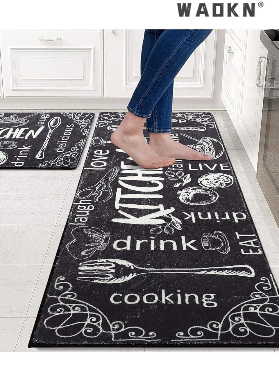 Kitchen Rug Mat Set of 2 Kitchen Mats Non Slip Washable Large Non Slip Kitchen Runners, Indoor Floor Mats, Kitchen Carpets, Carpet RunnersMinimally designed American kitchen mat with long absorbent strips for home use, easy to maintain two-piece set of floor mats,40*60+40*120cm .