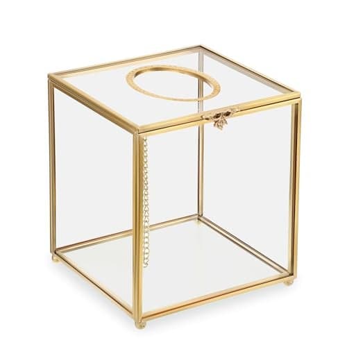 Sumnacon Square Clear Glass Tissue Box Cover -Dainty Cube Tissue Box Holder, Gorgeous Gold Facial Tissue Holder for Dresser Bathroom Bedroom Home Office Bar Restaurant Decor