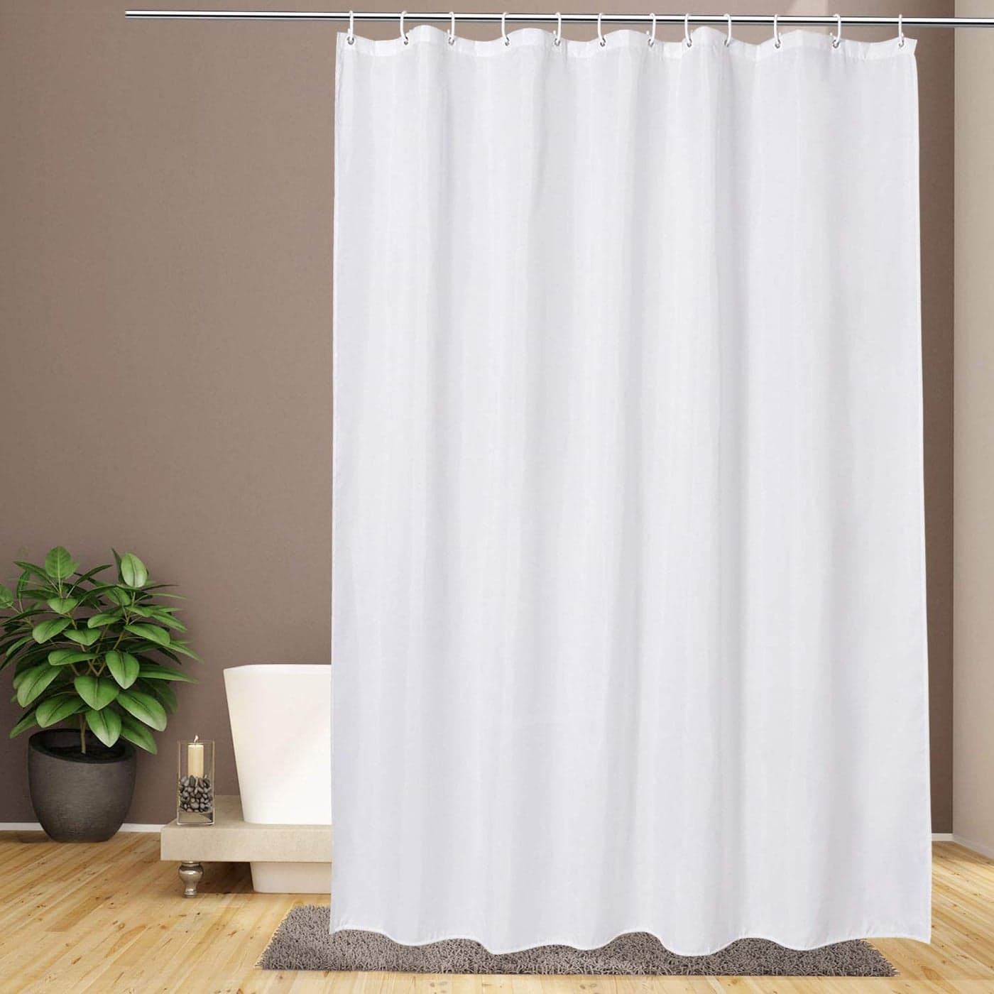 EurCross Shower Curtain Liner 72 x 80 inches Long WaterRepellent Weighted Bottom Solid White Fabric Shower Curtain for Bathroom