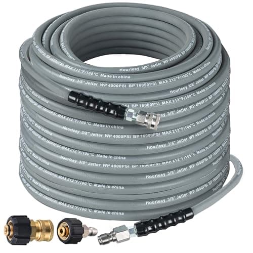 Hourleey Pressure Washer Hose 50FT Kink Resistant High Tensile Wire Power Washer Hose Rubber Wire Braided with 38 Quick Connect for HotCold Water 4000 PSI Gray