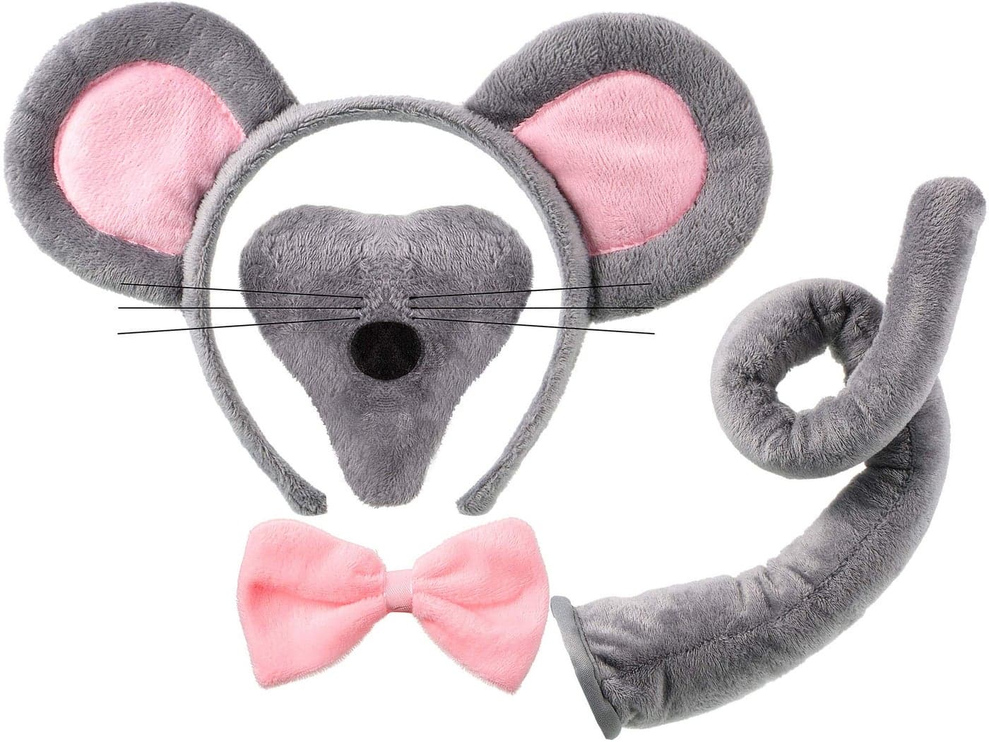 Norme Animal Costume Set Mouse Nose Tail and Bow Tie Animal Dress Costume Kit Accessories for Halloween Cosplay PartyGrey