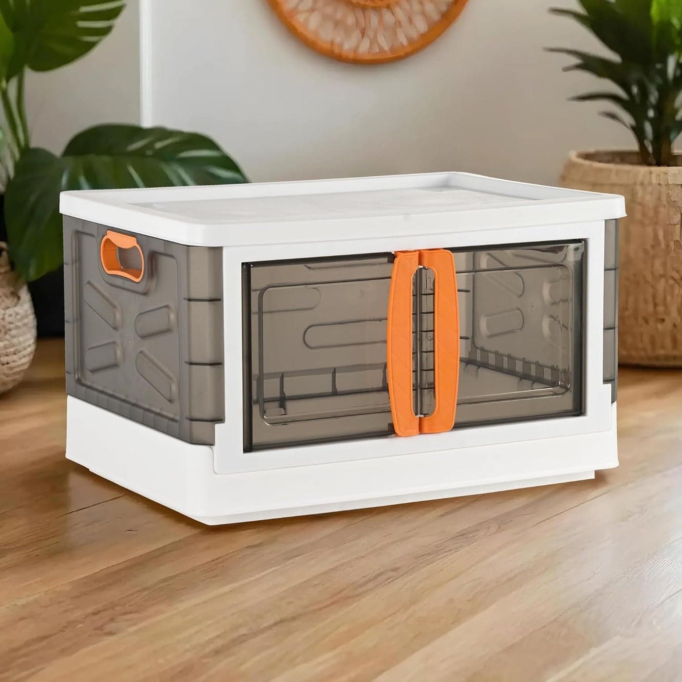 RUBOXA 1 Unit Plastic Collapsible Multipurpose Covered Cupboard for Storage with Mini Wheels Stackable Kitchen Storage CabinetWardrobe Small Almirah for Storage