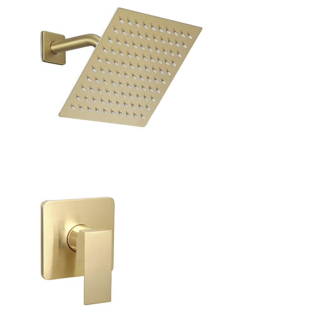 JingGang Brushed Gold Shower Faucet Set Bathroom Rainfall 8 Inch Shower Head System Single Handle Shower Trim Kit with Roughin Valve