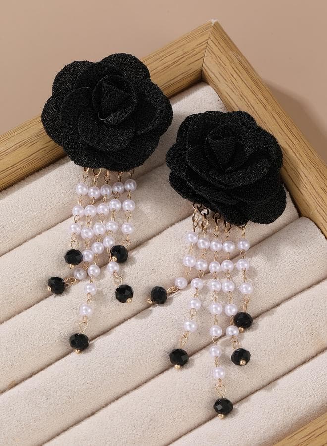 Flower Faux Pearl Rhinestone Earrings