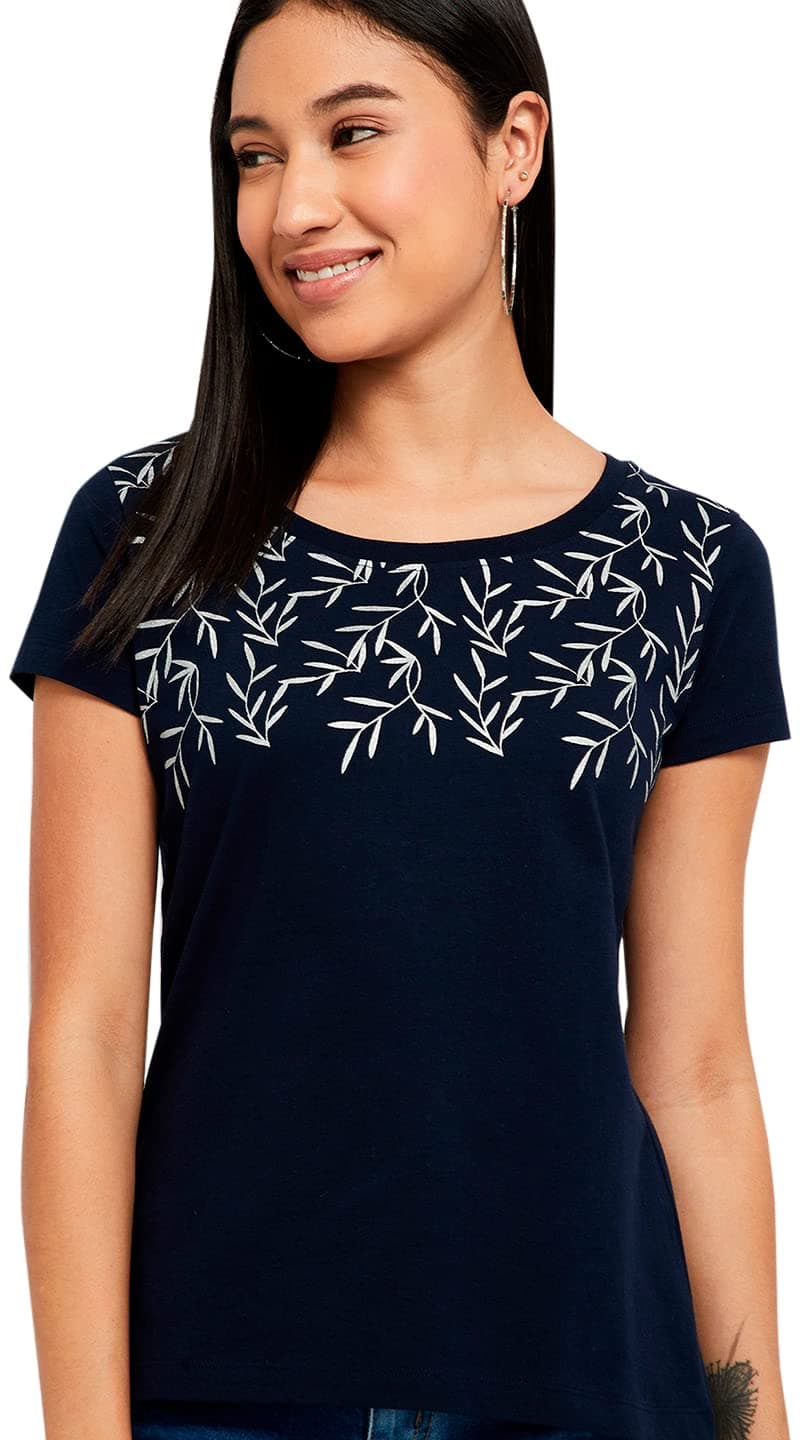 Max Women Cotton Regular Fit Top(Su22Ccp03_Navy S)
