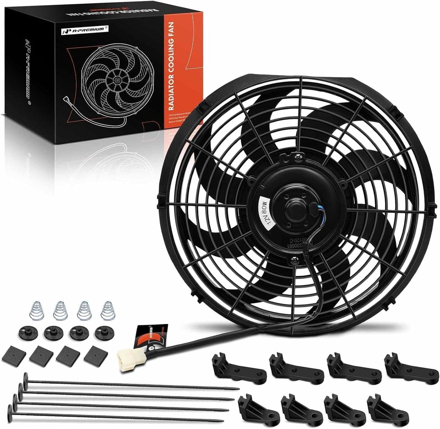 A-Premium 12'' Slim Electric Radiator Cooling Fan Assembly with Mount Kit, 12V 80W