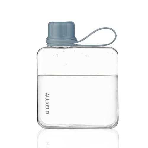 ALLKELR Portable Flat Water Bottle,BPA Free Reusable Tritan Plastic Travel Water Bottle Cup,Lightweight Leakproof Slim Water Bottle Fits Purse,Backpacking, Hiking (Blue, 10.8 oz)