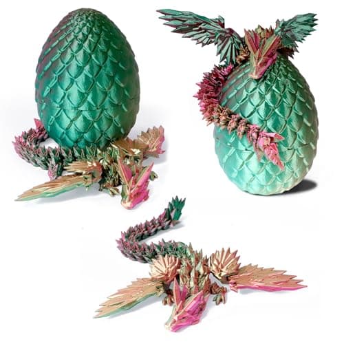 Flavery 3D Printed Dragon in Egg Easter Basket Stuffers Dino Egg with 9 Winged Dragon Inside Cool Fidget Toy Birthday Gift Flexible Desk Pet FigureGreen Fuchsia Gold