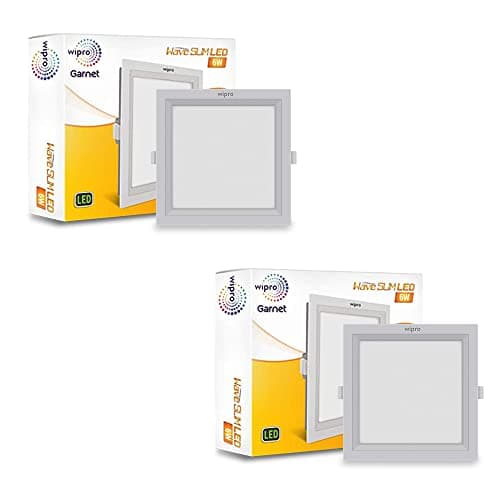 Wipro Garnet 6W Square Led Wave Panel Light for Ceiling|Cool White Light (6000K)|Ultra-Slim Design|Recessed Down Light for False Ceiling|Pop Ceiling Light|Cutout - 100X100Mm|Pack of 2