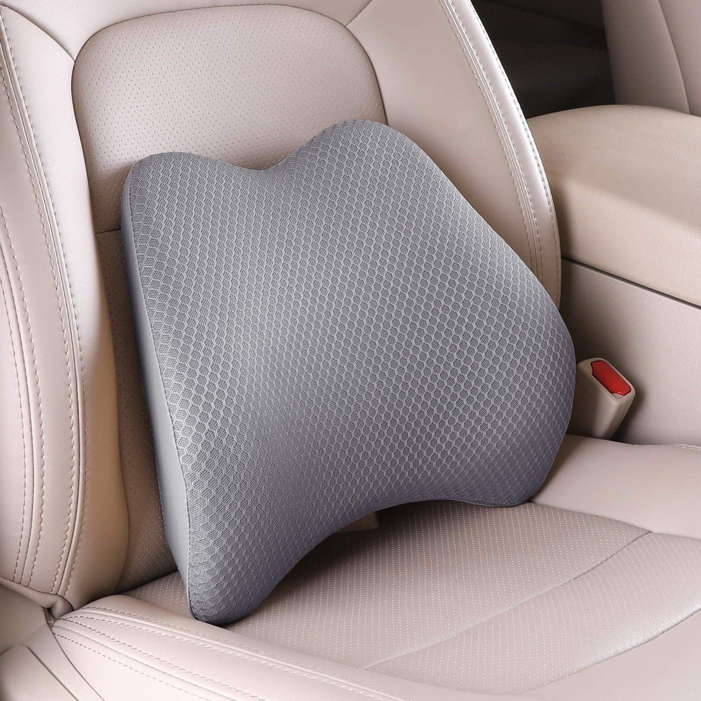 TISHIJIE Memory Foam Lumbar Support Pillow for Car Back Support for Car Seat Gray