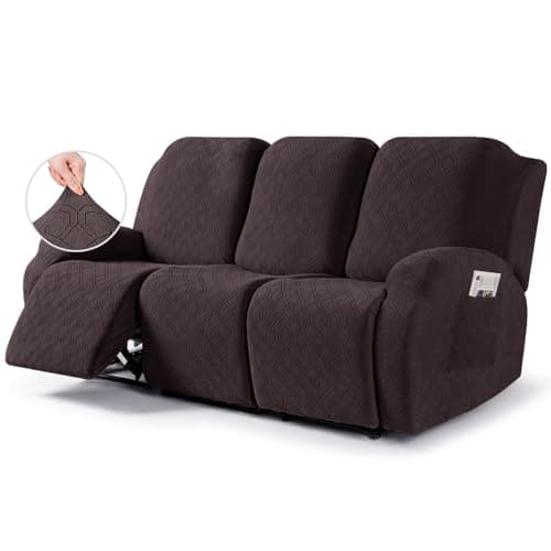 VANSOFY Recliner Sofa Covers, 3-Pieces Stretch Reclining Couch Covers with Pockets Reclining Couch Slipcovers 3 Seater Soft Washable Furniture Protector for Dogs Cats(Chocolate)