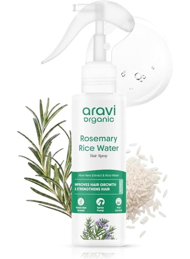 Aravi Organic Rosemary Water Spray For Hair Growth & Thickness With Rice Water | 100% Natural Extract | Stimulates Follicles,Reduces Hair Fall & Dandruff | Non-Greasy, Fast Absorbing | Men & Women