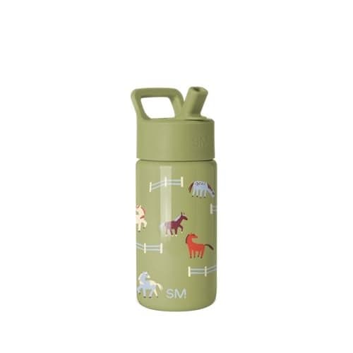 Simple Modern Kids Water Bottle with Straw Lid 14oz Insulated Stainless Steel Kids Tumbler Spill Proof Toddler Cup for School Girls Boys Summit Horse Field