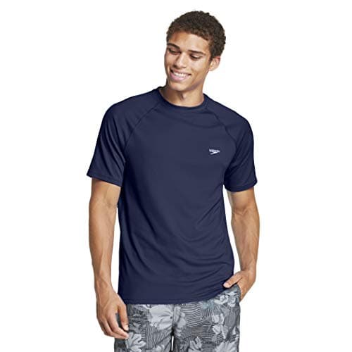 Speedo Men's Uv Swim Shirt Short Sleeve Regular Fit Solid Peacoat
