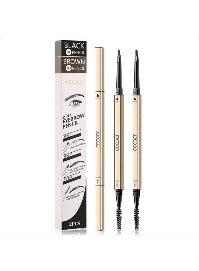 Makeup Micro Brow Pencil, Eyebrow Definer Pencil, Ultra-Fine Mechanical Pencil, Soft Brown and Black,2 Count