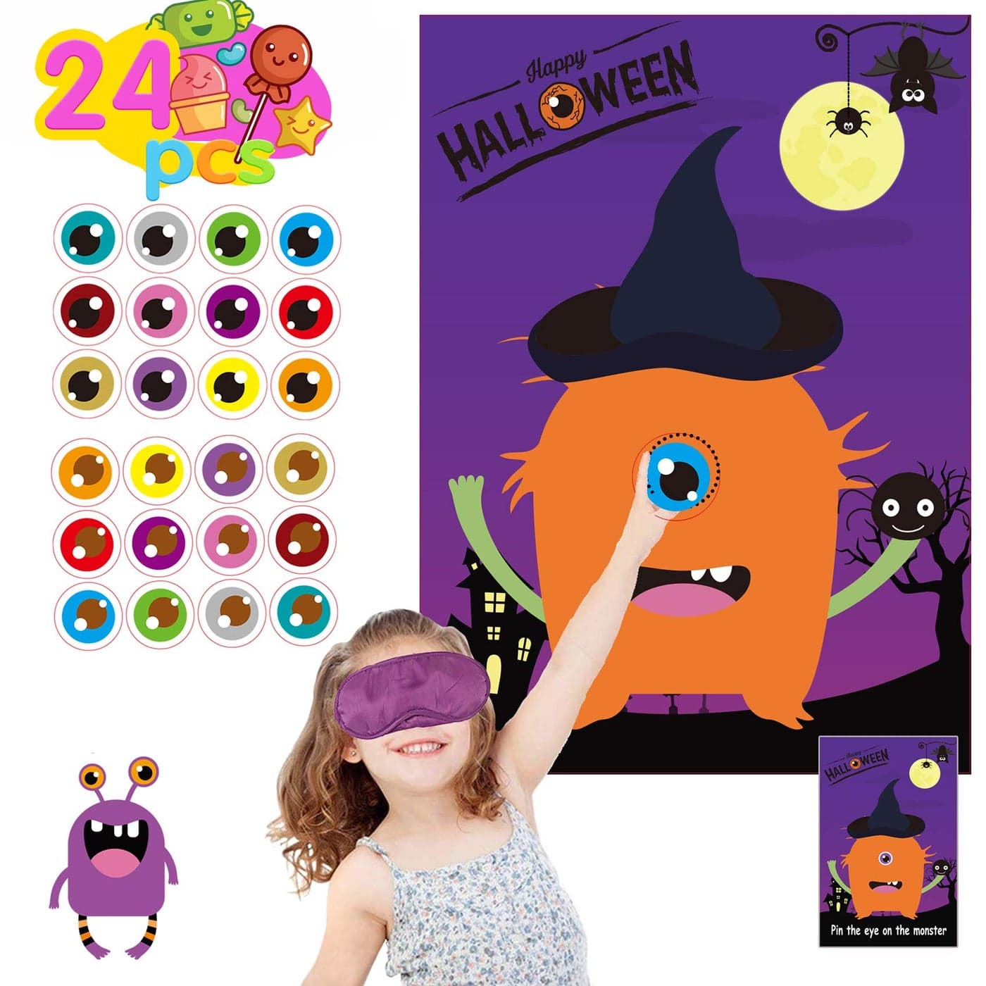 Funnlot Halloween Games for Kids Party Halloween Party Games for Kids Pin The Eye on The Monster Game Halloween Party Games Activities Halloween Pin The Tail Pin The Eye on The Monster