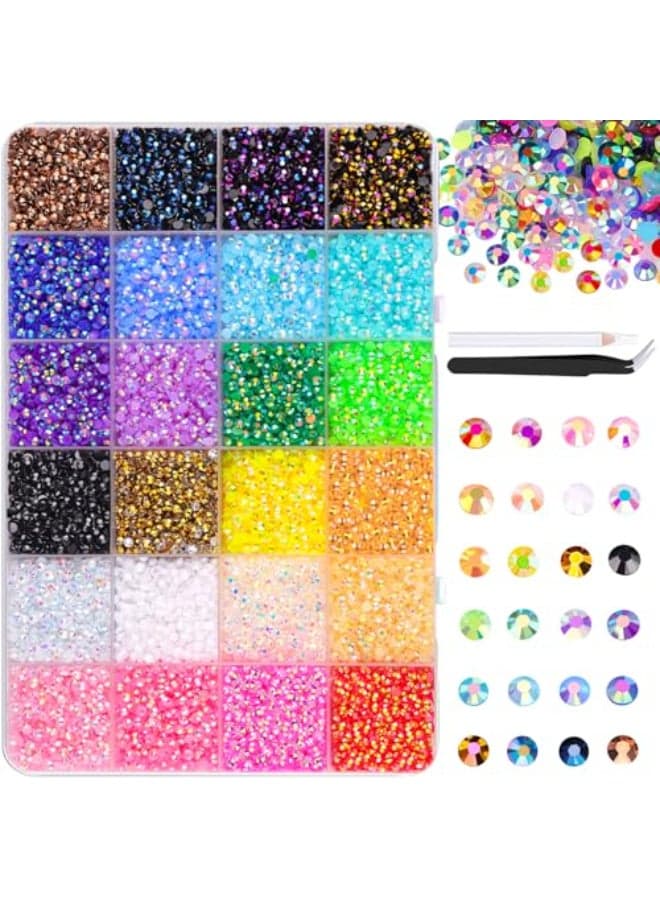 32000Pcs Resin Rhinestones for Crafting with Tweezers MixedColor 3mm Non Hotfix Flatback Gems Bedazzling Crystal for DIY Crafts Clothing Tumblers Mugs Shoes Fabric Decor Nail Art Makeup