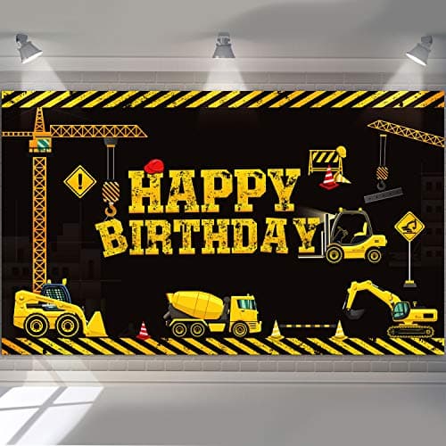 Tatuo Construction Theme Birthday Banner 61 x 36 ft Photography Party Supplies Dump Truck Party Decoration for Kids Boys Birthday Background Home Indoor Outdoor