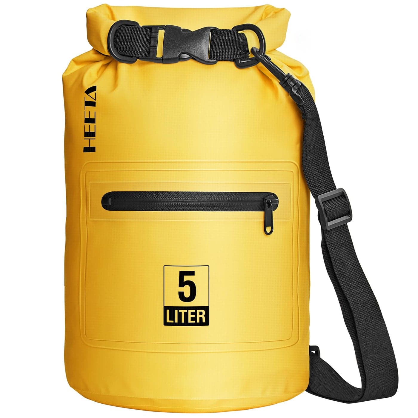 HEETA Waterproof Dry Bag with Front Zippered Pocket for Women Men, 5L/10L/20L/30L/40L Roll Top Lightweight Dry Storage Bag Backpack for Travel, Kayaking, Boating, Rafting, Camping, Beach(Yellow, 5L)