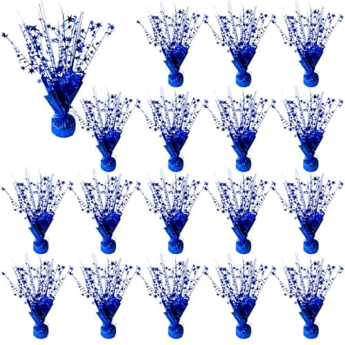 FUBININA 18 Pack Metallic Foil Spray Centerpiece Star Table Decoration Burst Glitter Tabletop Centerpieces for Birthday Christmas New Years Nye Wedding Graduation Holiday Party Supplies Decor Blue