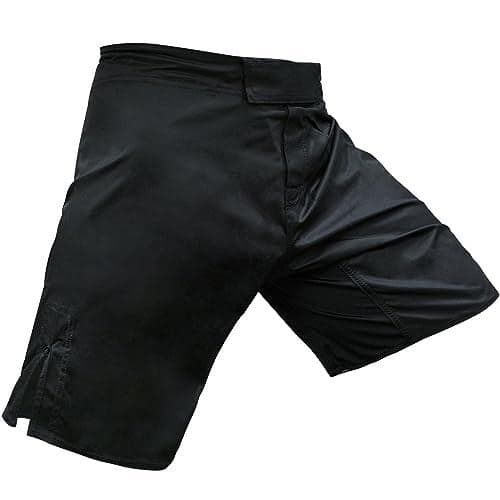 Meister Elite Flex Fighter Board Shorts for MMA Training and Gym Workouts - Blank No Logo - Black - Medium (32-33)