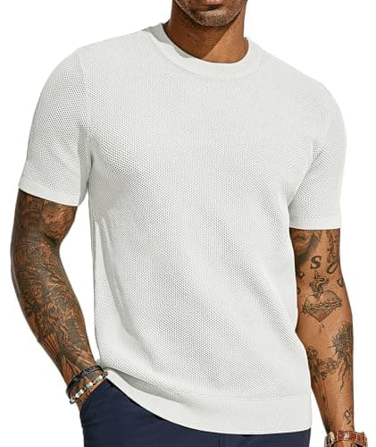 PJ PAUL JONES White T Shirts for Men Waffle Knit Tee Summer Short Sleeve Soft Heavyweight Holiday Pullover Tops XL