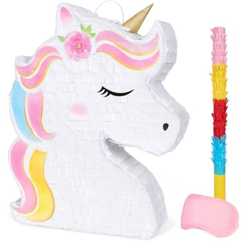 WERNNSAI Unicorn Piata Unicorn Party Supplies Piata Bundle with Blindfold and Bat for Girls Kids Rainbow Unicorn Theme Birthday Party Game Decorations 157 x 122 x 31
