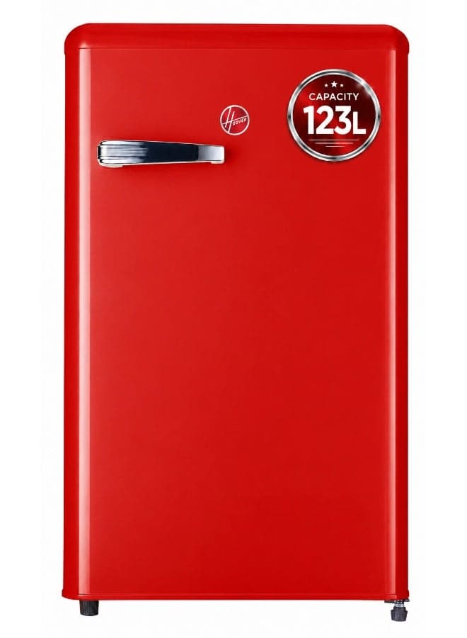 123L Retro Style Single Door Refrigerator, Compact Free Standing Fridge with Freezer, Tempered Glass Shelves, Adjustable Thermostat, Eco-Friendly, 1 Year Warranty, Red- HSD-K123R 123 L HSD-K123R Red