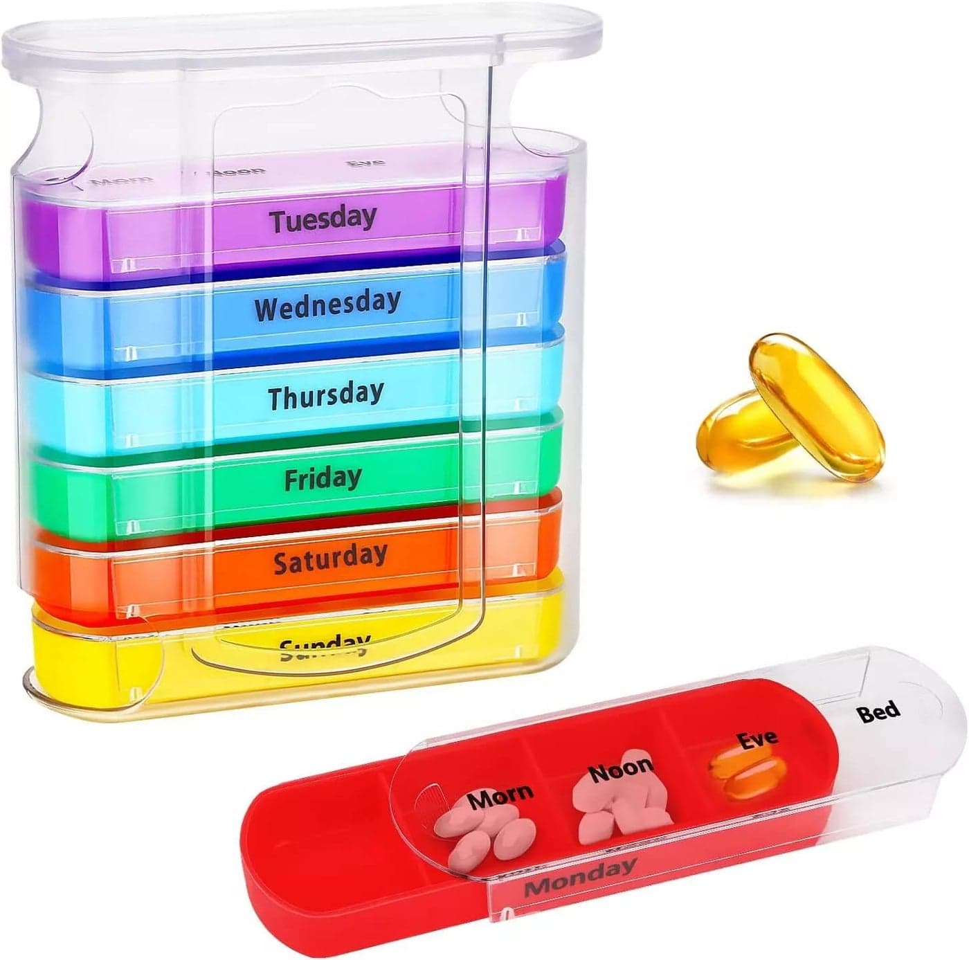 INKULTURE 7 Day Pill Box Organizer, Hard Case with Embedded Magnet, 7 Stackable Trays, Perfect for Travel and Home Use | Multicolor | 01 Pcs