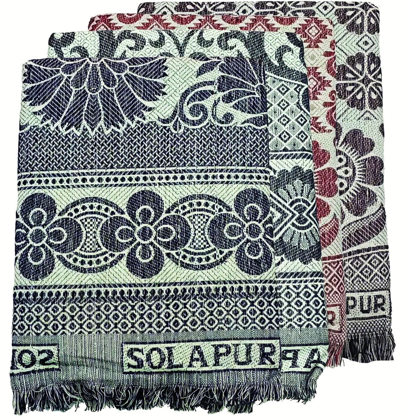 Cotonine, Cotton Single Size Solapur Chaddar Blanket, lightweight Multicolor Pack of 4| TC - 250