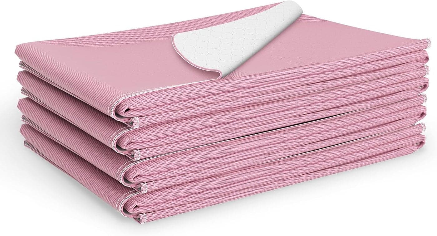 Medline Washable Bed Pads for Incontinence, Large 34 x 36 inch Reusable Underpads, 4 Pack, Pee Pads for Dogs, Adults, Kids and Baby, Pink Sofnit 300