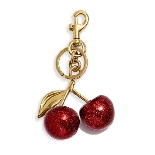 ZACAGO Cherry Keychain for Women, Purse Charm & Bag Accessory, Cute Fruit Key Chain with Handbag Charm, Gift for Her and Resin Gold Red Apple