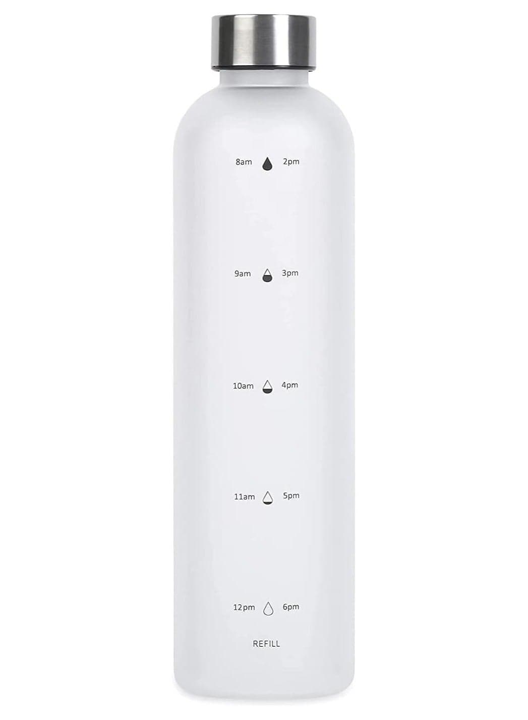 Drinking Water Bottle With Time Marker - 1L Leak-Proof, BPA Free, Motivational Reusable 32oz Water Bottles With Times To Drink - Ideal For Fitness, Sports, Travel, Gym, & Outdoor (White)