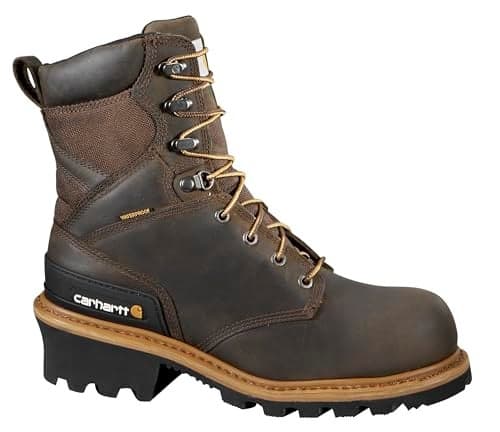 Carhartt 8” Waterproof Leather Logger Boot – Composite Toe Work Boots for Men with Goodyear Welt, Slip-Resistant Outsole, EH Rated – Crazy Horse Brown - 11.5