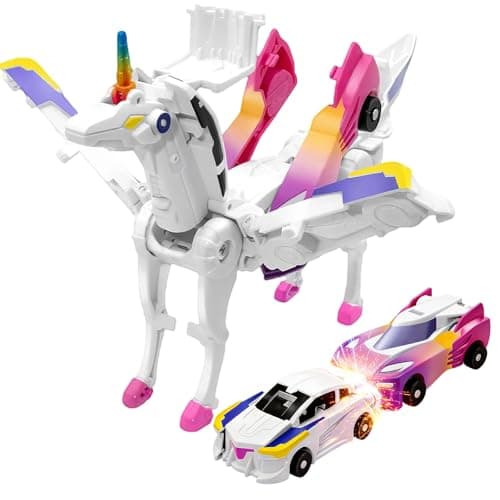 Unicorn Collision Transforming Cars Toy 2 in 1 Magnetic Cars Collision Transform into unicorn toy for Boys Girls Age 312 magnetic robo car set Party Gift for Birthday Christmas Dazzle Pink