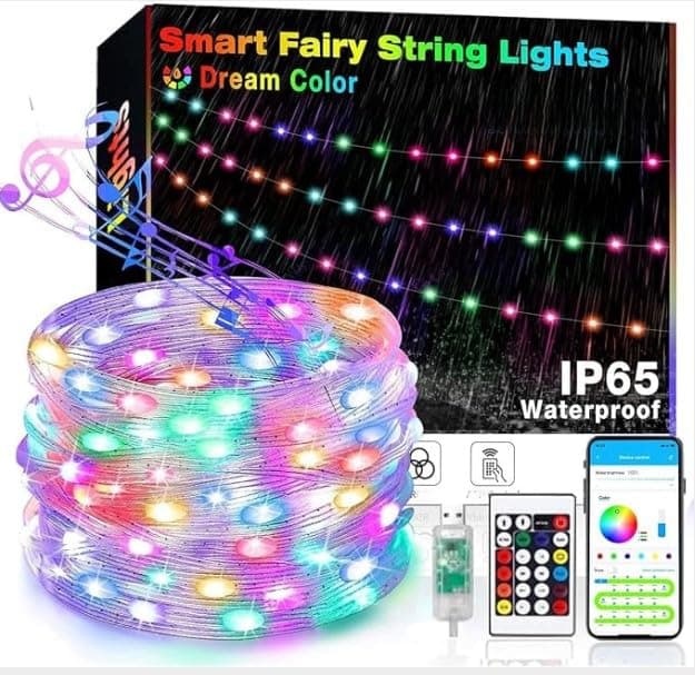 Toys Cart RGB USB Twinkle Smart Fairy Light String 10 Meter White Wire Music Bluetooth Mesh App Ir Remote DIY Control Sync Color Chasing Ip65 Multicolor Led