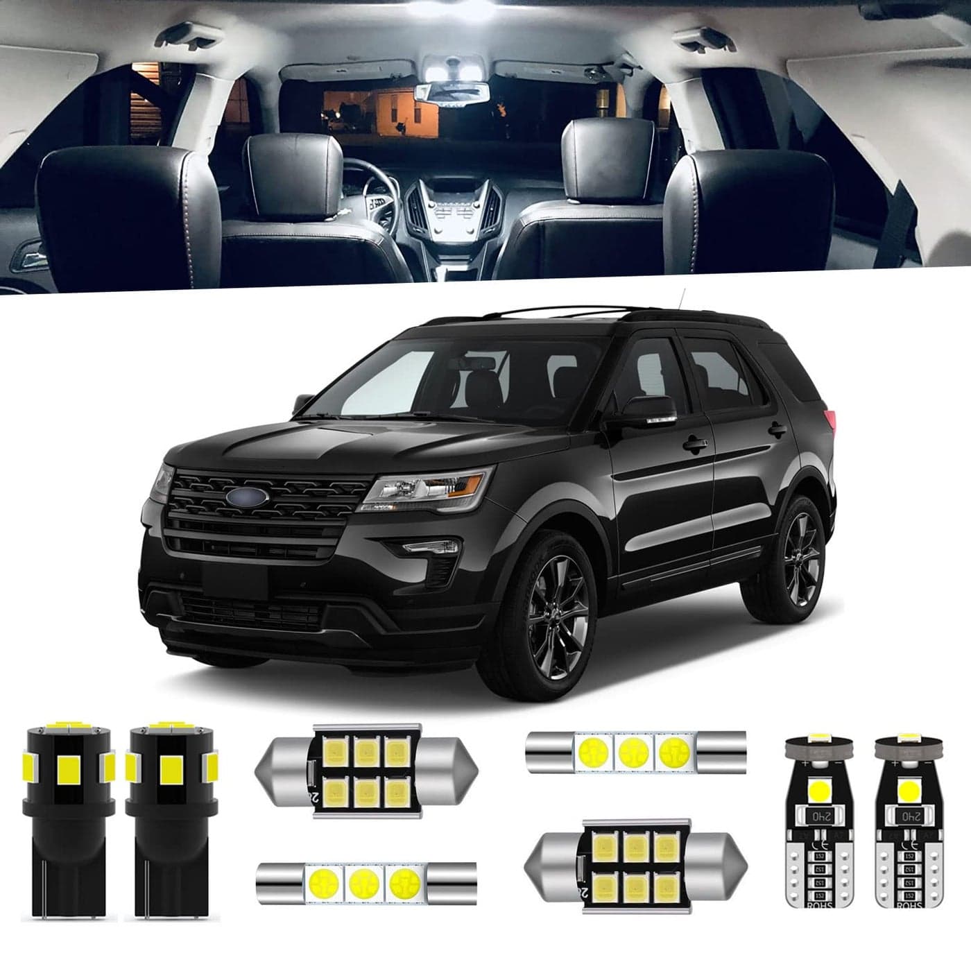 ENDPAGE 11Pieces Explorer LED Interior Light Kit for Ford Explorer 2011 2012 2013 2014 2015 2016 2017 2018 2019 2020 White 6000K Interior LED Lighting Package License Plate Lights Install Tool