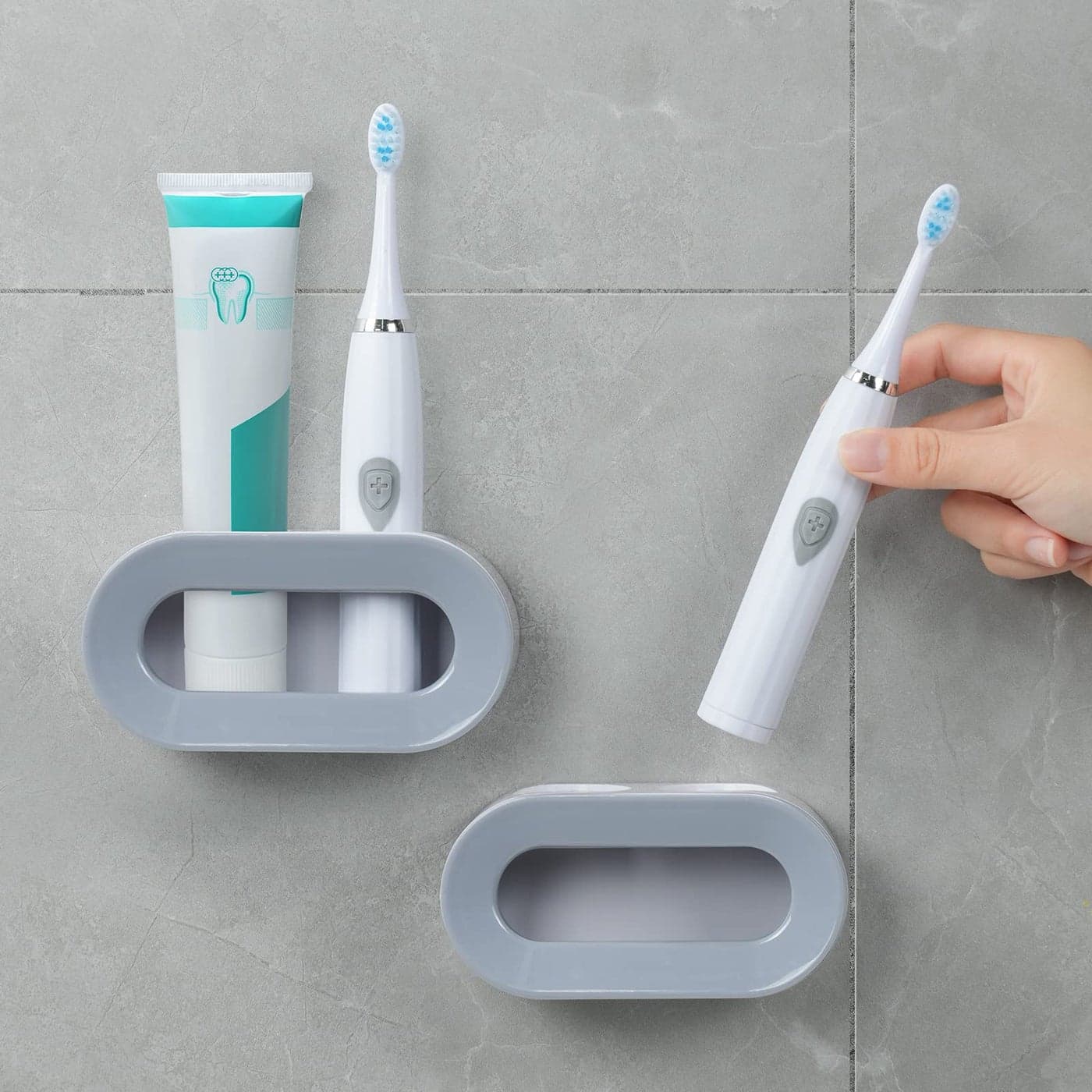 Vicloon Electric Toothbrush Holder 2 PCS SelfAdhesive Wall Mounted Bathroom Organizer for Tooth Brush Adjustable Electric Toothbrush Stand Toothbrush Organizer for Bathroom Grey