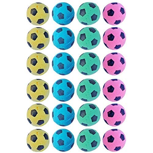 PETFAVORITES Foam Sponge Soccer Ball Cat Toy Interactive Cat Toys Independent Pet Kitten Cat Exrecise Toy Balls for Fat Cats Kittens, Soft, Bouncy and Noise Free, Pack of 24.