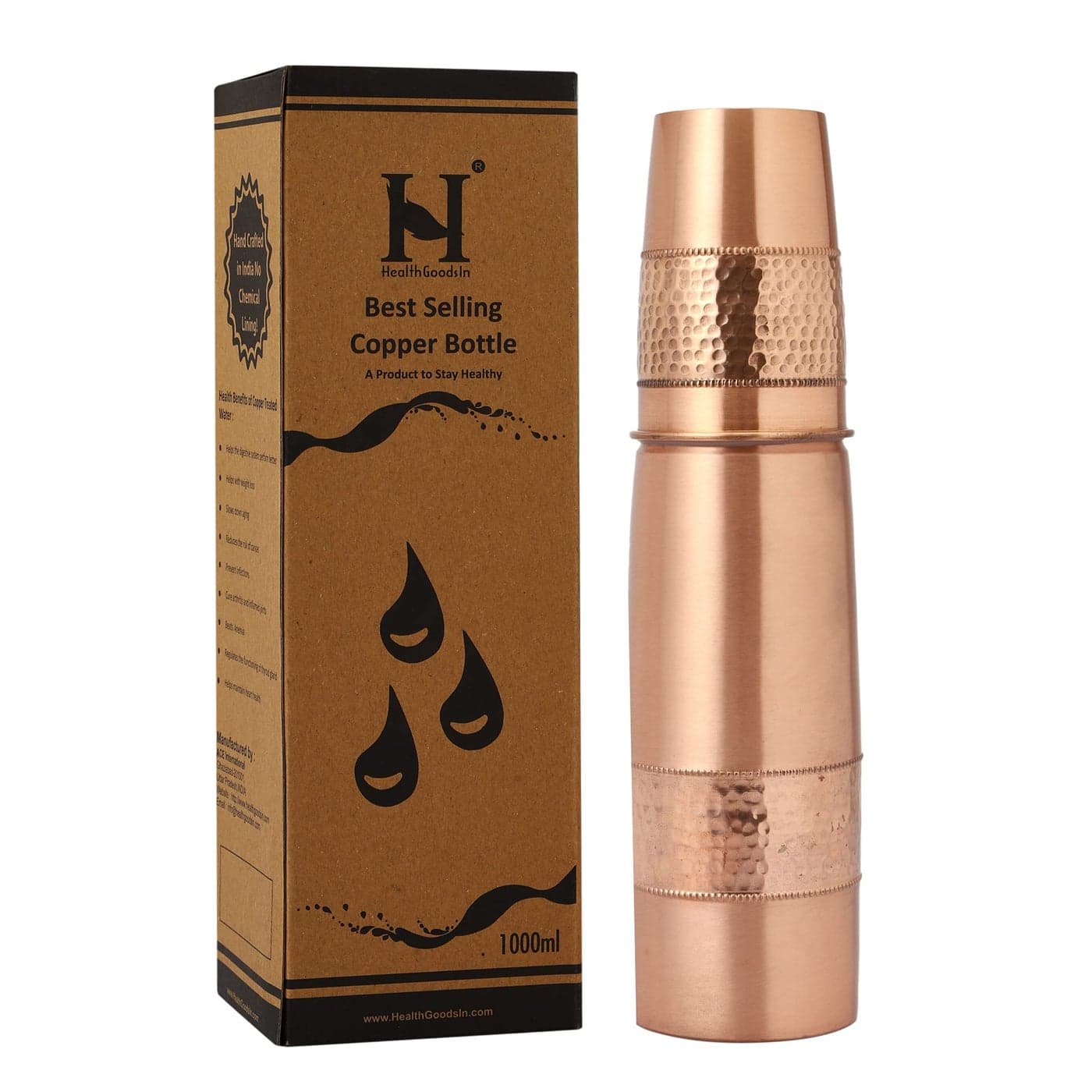 Copper Water Bottle 900 Ml 3043 Fluid Ounce with Tumbler JointFree and LeakProof Bottle for Ayurvedic Health Benefit
