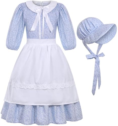 SIZGAROOT Colonial Costume Girls Pioneer Girl Dress Prairie Costume with Bonnet 56 Years