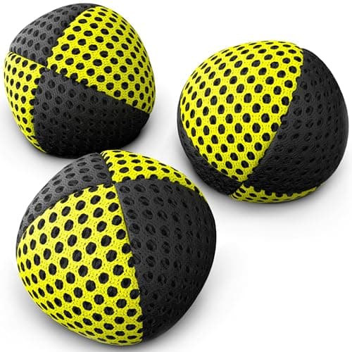 speevers Juggling Balls for Beginners and Professionals Set of 3 14 Colors Available 2 Layers of Net and Carry Case Xballs Juggling Balls Black Yellow 42 oz
