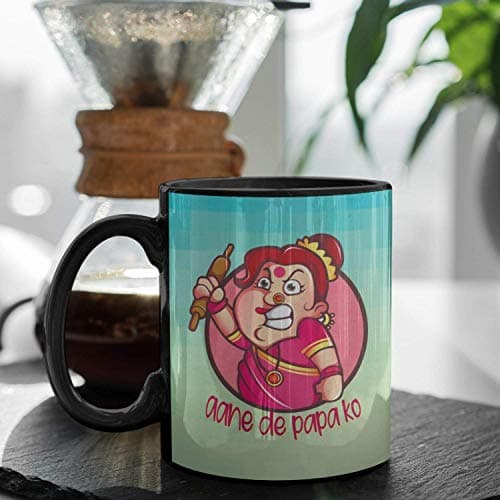 TheYaYaCafe Mothers Day Gift for Mom Black Patch Ceramic Coffee Mug with Coaster - Aane de Papa ko