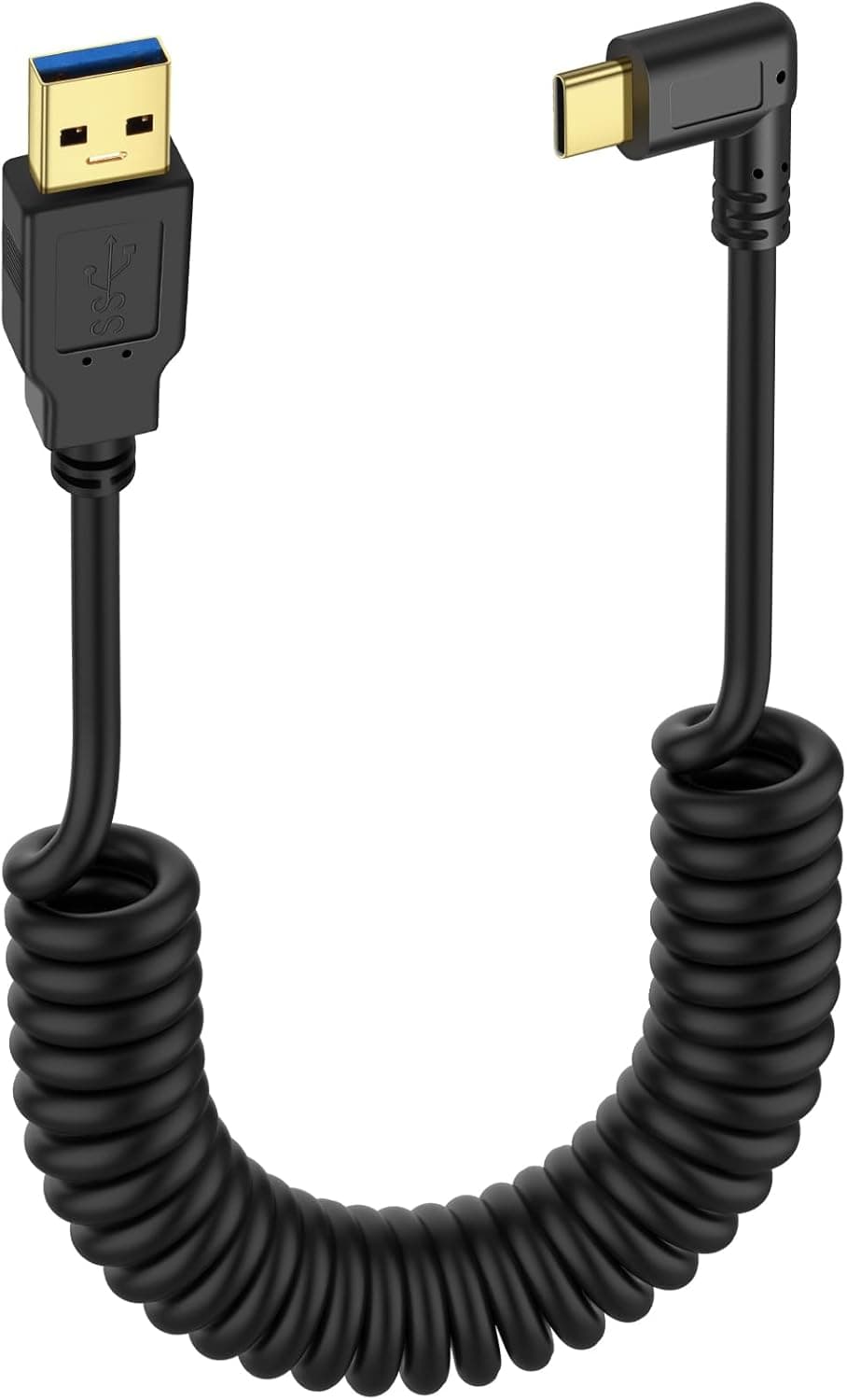 SinLoon USB Type C Coiled Cable 5Gbps Retractable 90 Degree USB30 to USB C Charging Cable and Data Transfer for Phone Tablet Other USB C Devices M to R