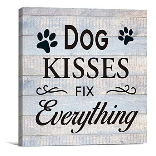Funny Farmhouse Dog Canvas Wall Art Decor Dog Kisses Fix Everything Rustic Sign Painting Plaque Vintage Animal Pictures Print Home Decoration (8 X 8 inch, Framed)