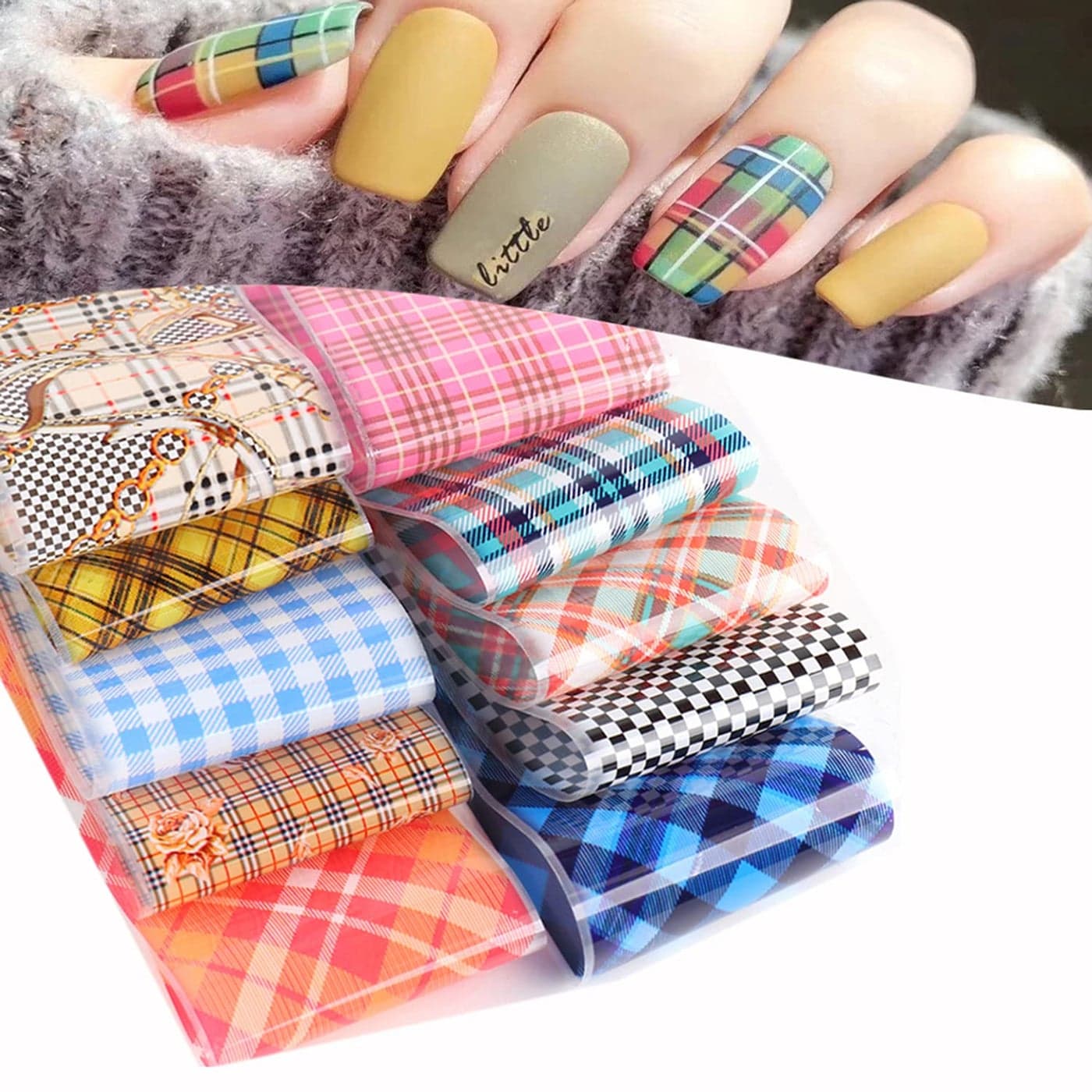 Striped Lattice Nail Art Foils Nails Foil Transfer Stickers Decals Adhesive Holographic Nail Film Design Starry Sky Paper Transfer Sticker for Women Girls Manicure Tips Nails Decorations 10 Sheets